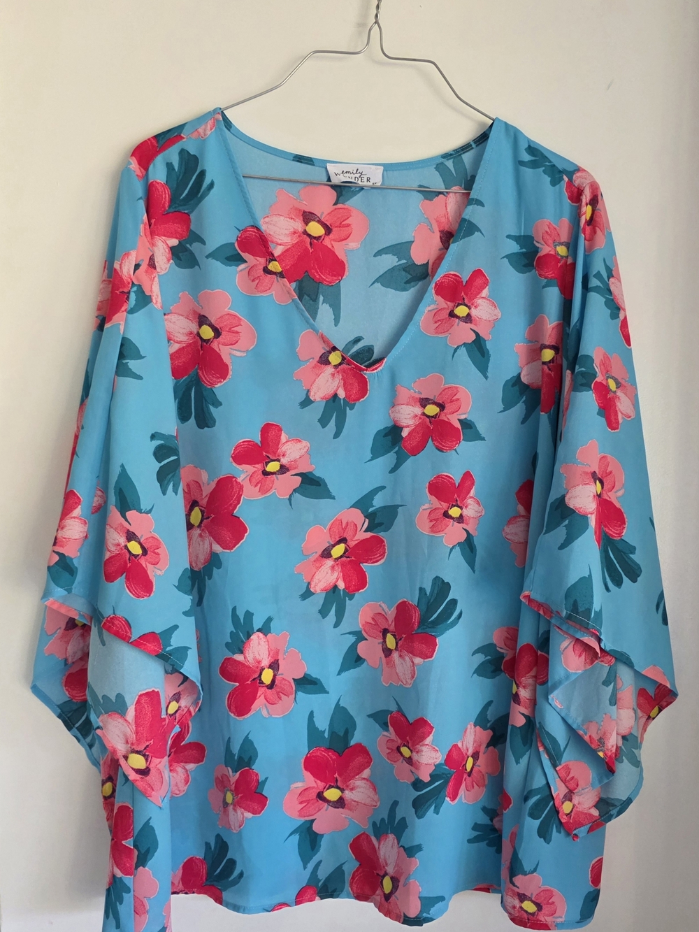 Emily Wonder Floral Blue V-Neck Blouse 1x